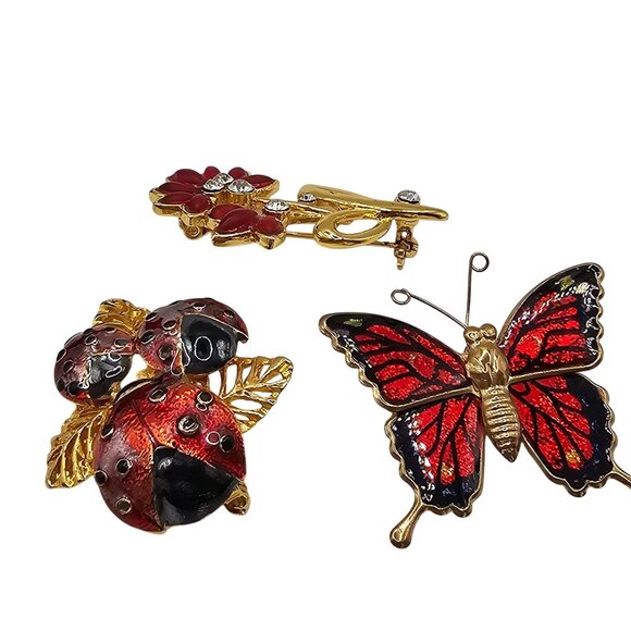 Retro Statement Jewelry Brooch Floral Bugs Whimsical Nature Cottage Core Pins - Picture 5 of 14